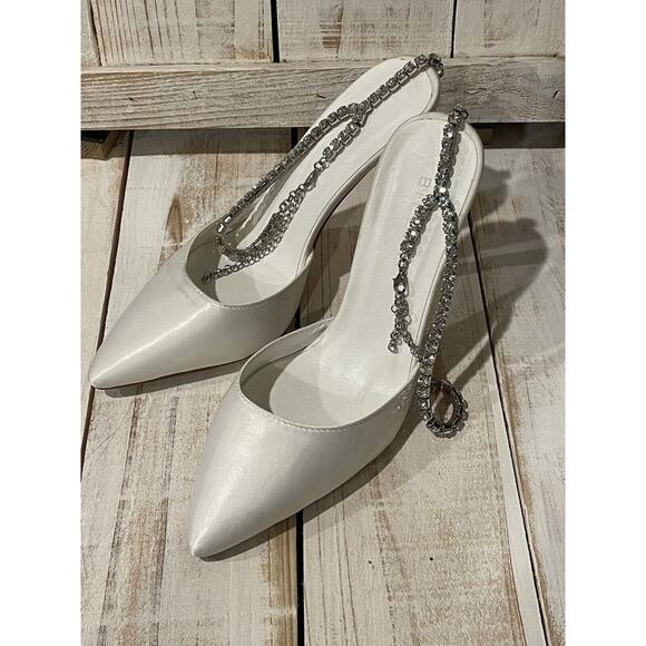 Billinin Dianna White Pointed Toe Heel's With Rhinestone Strap Women's Shoe 6 - Picture 2 of 7